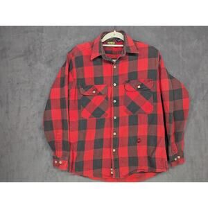 Vintage OshKosh Flannel Shirt Mens Med Red Buffalo Plaid Grunge Skate Distressed